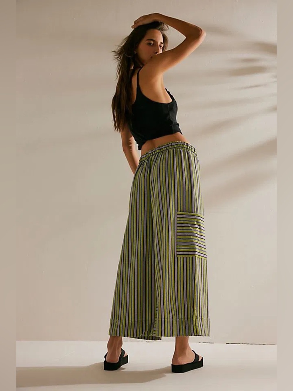 Free People Beach free-est Striped Blanche Pants Resort Boho Culotte Medium Cozy